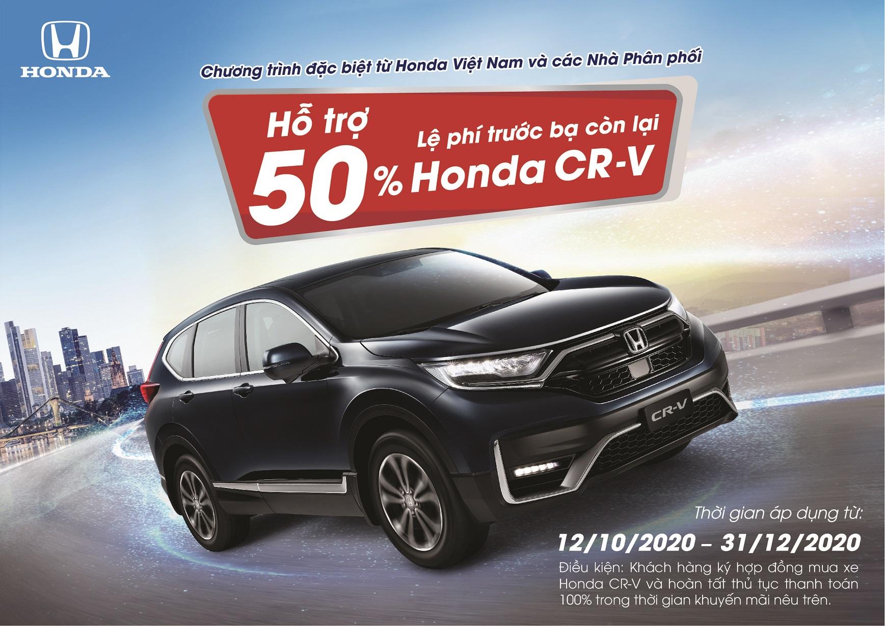 Hỗ trợ 50% lệ phí trước bạ còn lại cho khách hàng mua xe Honda CR-V